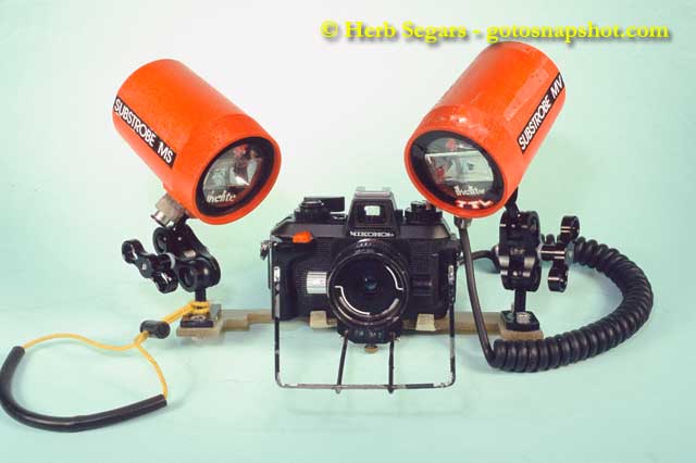 Nikonos IVA with dual Ikelite strobes and 28mm lens and 1:2.8 macro framer